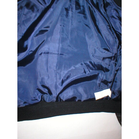 New Womens True Religion Varsity Leather Jacket XS Dark Navy Blue Black Logo - Picture 8 of 8